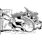 Man pushing door vector illustration